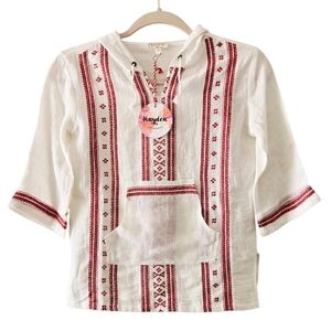 HAYDEN Girls Red Embroidered Cotton Gauze Hoodie Kangaroo Pocket White sz 7/8
